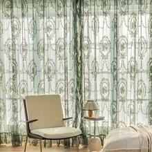 1pc French Luxury Vintage Princess Style Green Jacquard Lace Semi-Sheer Curtain, Rod Pocket Top, Living Room Bedroom Balcony Bay Window Apartment Home Decor Sheer Curtain - Green - View 9
