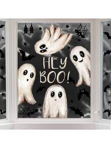 Halloween Ghost & Bat Window Stickers, PVC Static Cling Window Decals, Cute Ghost Decorative Stickers, Halloween Holiday Stickers, Home Decor Stickers - Multicolor - View 3