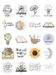 50/100Pcs Christian Bible Verse Stickers, Boho Floral Inspirational Faith Quote Decals For Junk Journal, Water Bottle, Laptop & Planner DIY Decor, Back To School - Multicolor - View 7