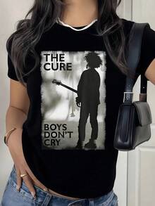e silueta con guitarra sobre fondo difuminado que simboliza fuerza melancólica y pasión musical profunda camiseta para mujer 100% algodón suave y cómoda para uso diario Soft Knit Fabric 98P9 - Negro - Ver 1