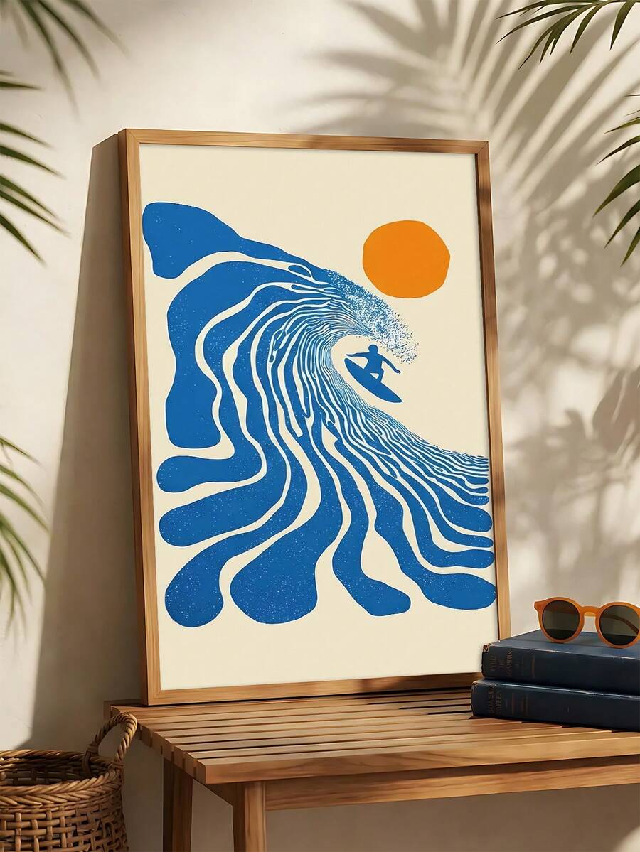 1件復古衝浪藝術版畫,抽象波浪牆面藝術,沿海海灘裝飾,名言牆面藝術,理想禮物,適合臥室、客廳、廚房、浴室,牆面藝術,牆面裝飾,家居裝飾,房間裝飾,畫布牆面藝術,海報,裝框牆面藝術,可選裝框 - 1PCS - 查看 1