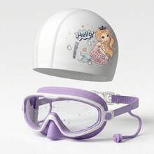 Kids Large Frame Mask-Style Swimming Goggles And Swim Cap Set, Panoramic High-Definition Lens, Waterproof Anti-Fog, Back To School First Day Of School - Multicolor - View 2