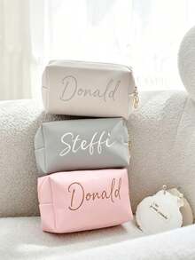 1pc Personalized Leather Jewelry Organizer Bag, Personalized Makeup Bag, Bridesmaid Invitation Gift, Travel Toiletry Bag, Customized Embroidered Name Storage Bag, Handbag, Essential For Bride-To-Be, Travel Makeup Bag - Multicolor - View 5