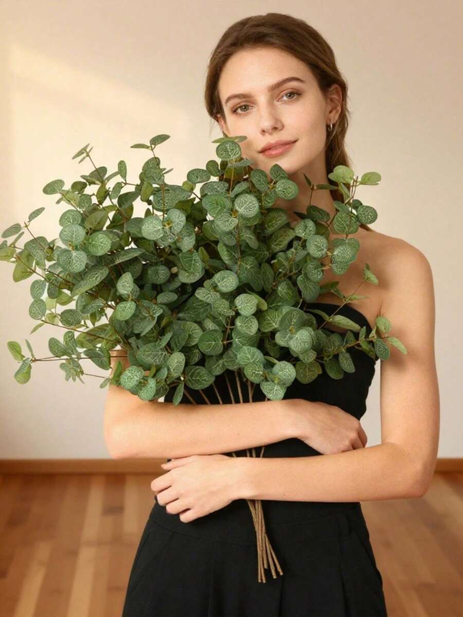 OBOVAY 1/6/10pcs Artificial Tall Green Eucalyptus Branches, Realistic Touch, Artificial Greenery, Bulk Artificial Plants, Suitable For Wedding Bouquets, Vase Arrangements, Home Desktop Decor, Office Farmhouse Greenery Decoration - Multicolor - View 1