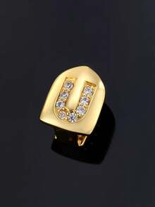 1pc Letter Zirconia Gold Tooth Cap Hip Hop Single Tooth Grill Personalized Versatile Side Tooth Decor Suitable For Men And Women - 26-letter Tooth Ornament - View 29