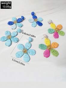 imoli 1 Pair/Fashion Bohemian Color Vacation Gradient Multicolor Handmade Raffia Flower Five-Petal Earrings Suitable For Women's Summer Beach Party Jewelry Gift - Multicolor - View 6