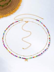 2件裝時尚分層26字母腰鍊，彩色珠飾多層腰部飾品，適合度假、日常、派對穿搭 - 彩色腰鍊 - 查看 28