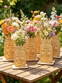Personalized Custom Text Wooden Flower Holder With Stand, Rustic Vase Display Rack, Reusable Home Garden Decor, Ideal Mother's Day Birthday Gift For Grandma Kid Friend, Wildflower Picking Activity Craft Ornament - Multicolor - View 6