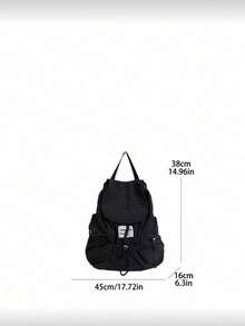 New Fashionable Multifunctional Large Capacity Backpack, Made Of Fashionable Plaid Nylon Material. Features Multiple Pockets, Waterproof, Lightweight, Foldable Drawstring Design, Letter Patch. Suitable For Travel, School Supplies, Portable, Classic Casual Style. Perfect For Women, Teenagers, And Primary/Secondary School Students For School, Outdoor Activities, And Various Occasions. - Black - View 4