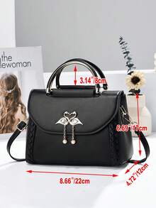PLANEE Women's Vintage PU Crossbody Bag, Flap Shoulder Bag, Minimalist Style, For Office, Work, Fashionable Women's Shoulder Bag, Fashionable Solid Wallet For Women, A - 黑與白 - 查看 2