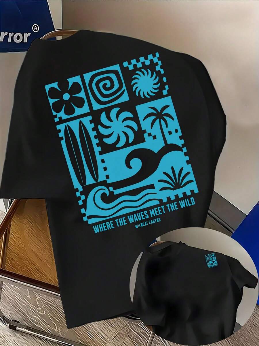 Donde ruge la marea, se encuentra la tierra de lo salvaje - camiseta casual para hombre con estampado de doble cara, cómoda y sencilla - una opción para el uso diario. - Negro - Ver 1