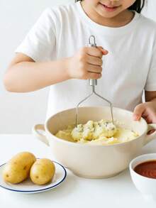 1 pieza Triturador de patatas de acero inoxidable con cabezal de resorte ondulado, fabricante de puré de frutas y verduras para comida de bebé, diseño minimalista elegante, purés caseros, utensilio de cocina fácil de limpiar y a prueba de óxido con bucle colgante, regalo práctico para entusiastas de la cocina - Plateado - Ver 4