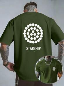Camiseta de manga corta de doble cara para hombre, con estampado de cadena de estrellas STARSHIP, estilo ciencia ficción aeroespacial, top moderno. - Negro - Ver 7