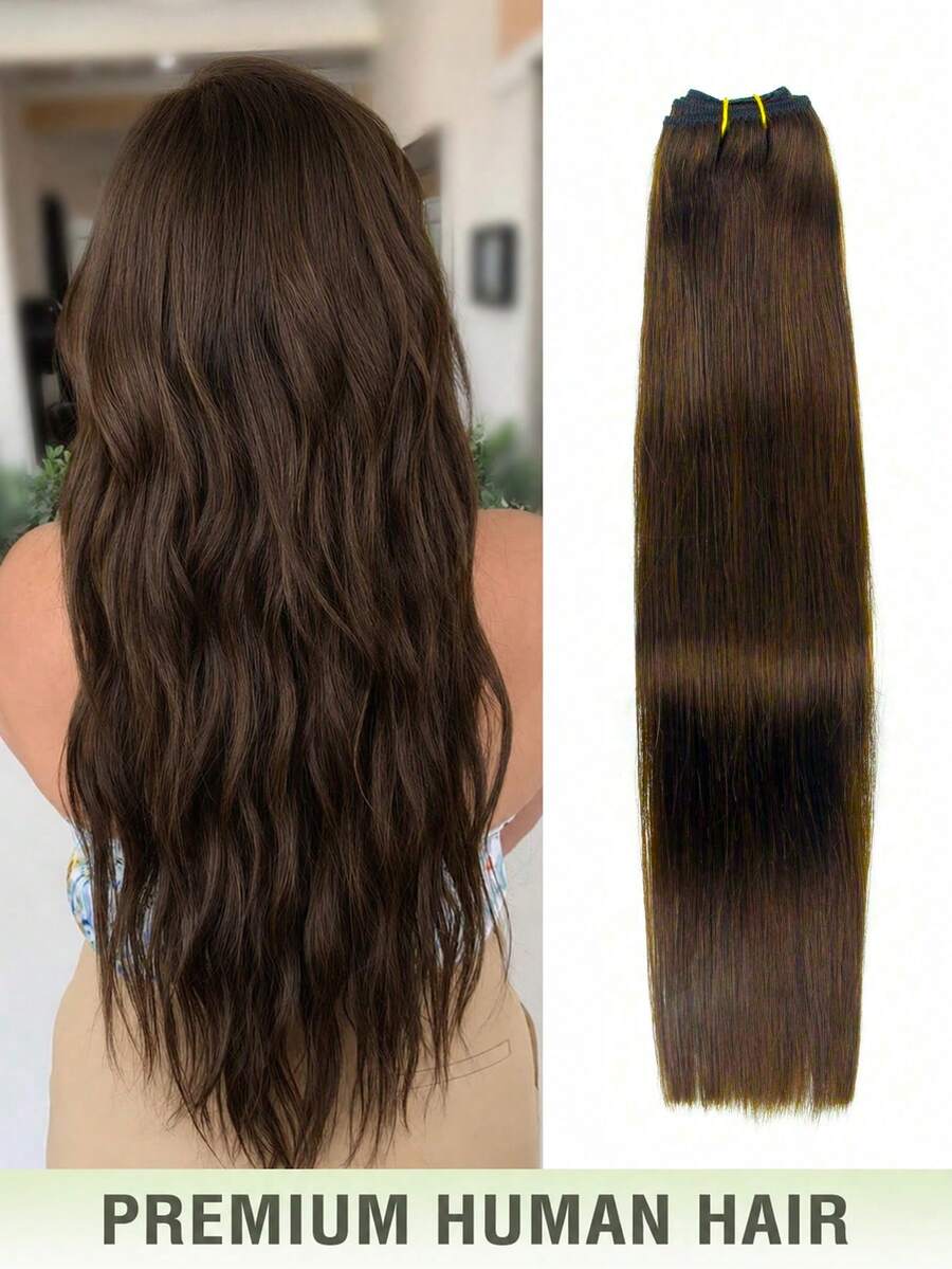 Extensiones de cabello cosidas, cabello humano real, paquetes de cabello Remy, cabello liso color marrón oscuro #2, tejido a mano, cosido, adecuado para disfraces de Halloween