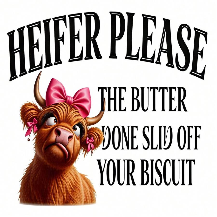 1/2/3PCS Funny Highland Cow Heat Transfer, "HEIFER PLEASE" Humorous Text Pattern Heat Transfer, Vinyl Print, Heat Transfer Sticker, Iron-On Transfer Iron-On Sticker Decal - Suitable For Pillows, DIY, Backpacks, T-Shirts, Canvas Bags, Sweatshirts, Jeans, T-Shirts, Clothing, Sewing Supplies