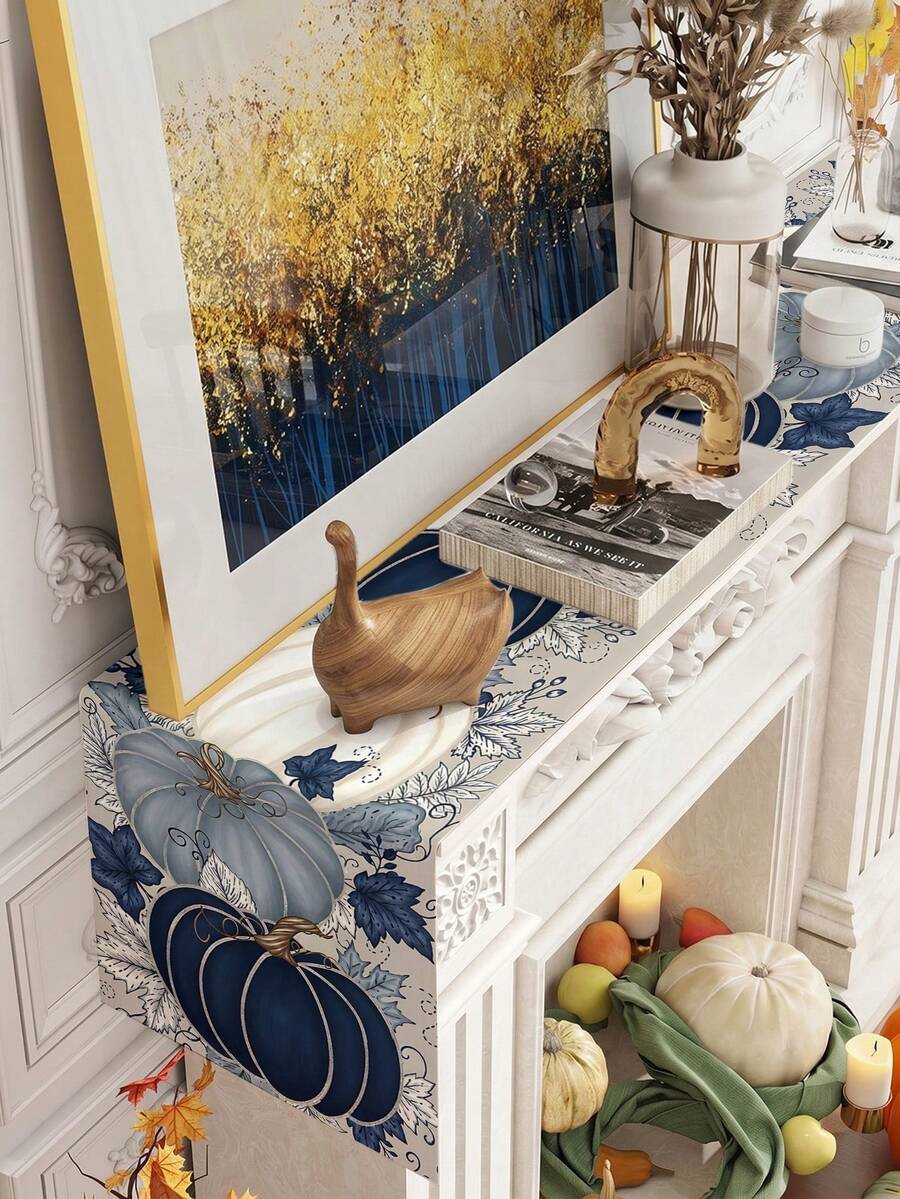 1Pc 35*180cm Autumn Theme Table Runner, Pumpkin And Maple Leaf Pattern Autumn Style Tablecloth, Suitable For Thanksgiving Harvest Decoration, Autumn Decoration, Dining Table, Kitchen, Desktop Decoration, Home Decor And Holiday Gatherings - Multicolor - View 1