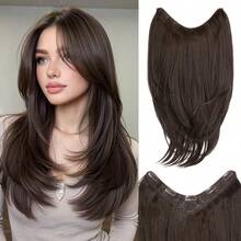 HEYPINK Women's V-Shaped Clip-In Hair Extension 18 Inch Single Piece Synthetic Straight Hair 5 Clips Full Hair Piece Dark Chocolate, Halloween - Dark Brown - View 12