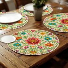 1/2/4/6/8/300pcs Minimalist Abstract Floral Pattern Luxury Placemats, Machine Washable Polyester Material, Heat-Resistant, Stain-Resistant, Waterproof And Easy To Clean, Suitable For Party And Kitchen Decor - Multicolor - View 4