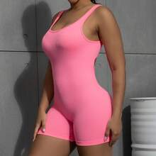 Mono Deportivo Corto para Mujer, Sin Mangas, Sexy, con Espalda Descubierta, Ropa de Yoga, Traje de Una Pieza para Ejercicio, Ciclismo y Recreación al Aire Libre - Rosa - Ver 5