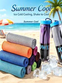 1pc/2pcs Summer Cooling Sports Towel, Made Of Ice-Feel Quick-Dry Fabric, Soak And Shake To Cool Down, Physical Cooling With A Shake, Breathable Mesh Design For Fast Sweat Absorption, Suitable For Outdoor, Fitness, And Daily Use - Multicolor - View 1