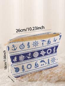 1pc Portable Cosmetic Storage Bag With Ocean Nautical Pattern Double-Sided Print Travel Zipper Makeup Pouch Multifunctional Toiletry Organizer - Multicolor - View 3