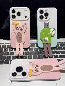 1個 3D可愛情侶長腿貓卡通動物矽膠手機背貼支架 - 彩色 - 查看 5