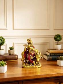 1pc Handmade Golden Radha Statue, Resin Sacred Couple Sculpture, Home Temple Decor, Diwali Wedding Gift - Multicolor - View 8