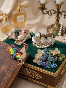 Stylish Rhinestone Rooster Brooches For Women Enamel Animal Ducks Birds Pins Banquet Jewelry Clothing Accessories/Friends Gathering Badges New Gifts - Animal - View 3