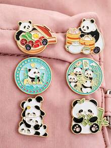 6 Pcs/Set Cartoon Multi-Style Panda Patterned Metal Brooches For Women, Can Be Used As Bag Pins And Clothing Accessories, Versatile For Daily Wear. - Multicolor - View 1