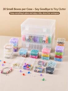 1 Set 30/60pcs Transparent Bead Storage Organizer Box, Large Capacity Clear Polypropylene Plastic Bead Storage Container, Detachable Independent Box Body, Double Lock Closure Jewelry Storage Box, Suitable For DIY Bead Making, Jewelry Making, Diamond Painting Accessories, Sequins, Jewelry, Earrings, Rings, Bracelets, Necklace Accessories, Buttons, Sewing Supplies, Embroidery Thread, Screws, Nuts, Bolts, Nails, Fish Hooks, Small Parts Storage, Home Office Desktop Drawer Cabinet - Multicolor - View 3