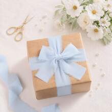 3rolls One Pack,15yard White Chiffon Ribbon, Fringe Fabric Ribbon, Handmade Wedding Bouquets Material, Gift Packaging Materials, Cake Decor Ribbon, Clothing Decor, Wedding Decor, Party Decor, Gift Decor, Bow Decor - Sky Blue - View 4