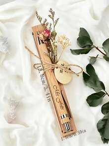 [Customized]2pcs Customized Bamboo Ballpoint Pen Set With Eternal Flowers, Engravable Name, Perfect Gift For Graduation, Christmas And Teacher's Day, Suitable For All Four Seasons - Sets - View 2