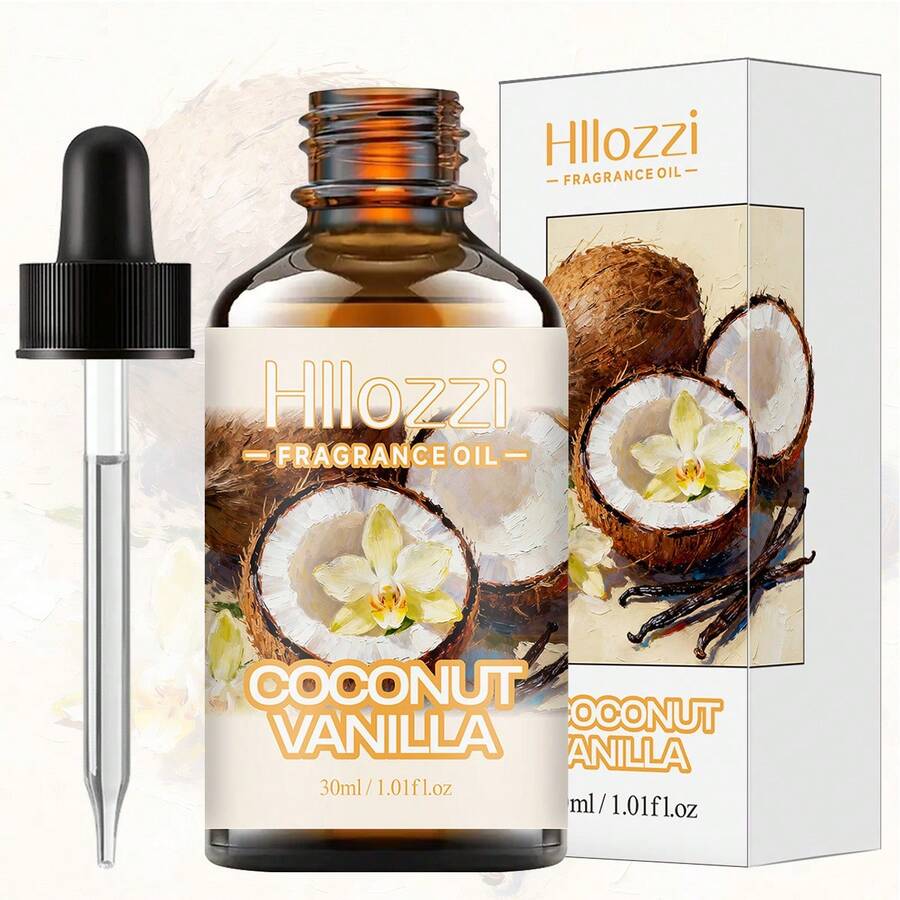 Hllozzi 30ml Coconut Vanilla Oil Series Centers On A Sweet, Gourmand Fragrance, Featuring Vibrant Top, Elegant And Refined Middle, A Lingering Base. Suitable For Diffusers, Humidifiers, Scented Candles, And DIY, It Makes An Ideal Gift For Friends And Family - Coconut Vanilla - View 1