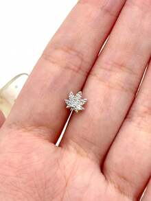 1件亮面不鏽鋼金/銀色楓葉 20G (0.8mm) 鑲鋯石鼻釘，女款日常穿戴派對約會風 - 銀色 - 查看 4