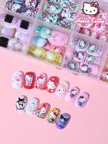 SANRIO 三麗鷗 Hello Kitty 288片/組 (12款混搭) 短方型法式穿戴甲，可愛3D Hello Kitty、酷洛米、大耳狗和布丁狗設計，完美貼合壓克力假指甲組，適合女孩日常與派對美甲 - 彩色 - 查看 4