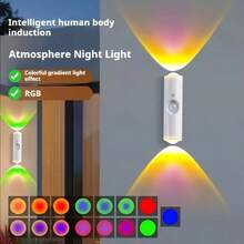 1/2 入 RGB 智能感應壁燈，USB 充電式感應夜燈，可調光 LED 自動開關，音樂同步播放，磁吸安裝，白色現代設計，適合臥室、走廊、樓梯、派對裝飾 - 彩色 - 查看 7