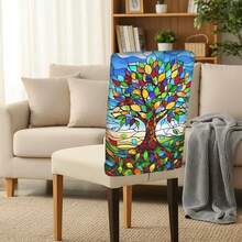 2/4/6件組 家居裝飾 生命之樹圖案印花亞麻椅套，適用於日常家居裝飾、客廳、餐廳或花園環境，以及飯店餐廳假日派對、朋友聚會，可水洗聚酯纖維材質，餐椅座墊套 - 彩色 - 查看 2