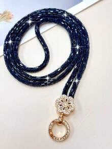 Sparkling Full Rhinestone Gold Flower Phone Lanyard Fashion Long Crystal Phone Chain Women's Crossbody Wrist Handbag Charm - Multicolor - View 4