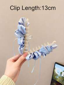 topshiny Women's Striped Fabric Bow Banana Clip, Layered Ruffle Hair Clip, Large Ponytail Hair Tie, Cute French Style Daily Wear Hair Accessory,Hair Claws - Multicolor - View 12