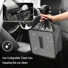 1pc Foldable Rhinestone Car Trash Can, Hanging Car Trash Bin, Suitable For Headrest/Gear Shift Positions, Multi-Purpose Car Trash Can, Can Be Used As Car Storage Box, Suitable For SUV/Truck - A - View 9