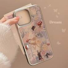 Cute Oil Painting Fashion Electroplated Epoxy 1pc Silver Framed Forest Deer Phone Case Compatible With Apple Smartphones Easter Spring Gift Cases - Multicolor - View 2