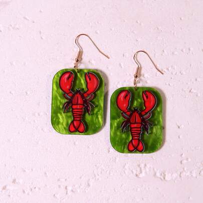 Pendientes de resina brillante hechos a mano con diseño original, divertidos y lindos, pendientes de declaración creativos, lindos pendientes de langosta de verano, pendientes colgantes y pendientes largos para mujeres y niñas en verano