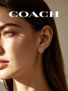 F68009-RGD Pendientes de botón de lujo minimalista Coach, diseño clásico para uso diario - Dorado - Ver 2
