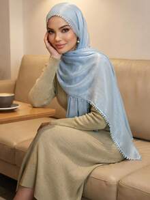 1pc New Solid Color Island Pleated Heart-Shaped Scarf, Women's Muslim Hijab, Daily Beach Sun Protection Shawl, Holiday Gift - Multicolor - View 12
