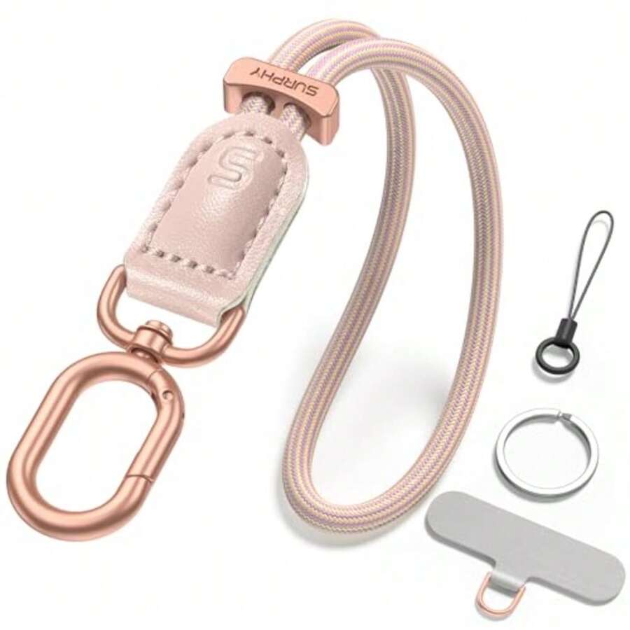 SURPHY Cordón para móvil, Unidades Ajustables, Cordon movil, Cordón de Correa de Muñeca, Correa Antirrobo para móvil, Colgante para móvil con cuero - rosa - Ver 1