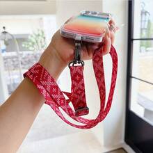 1pc Vintage Print Woven Phone Lanyard, Adjustable Crossbody Anti-Loss Chain With Leather Patch, Suitable For Keys And Cameras - Multicolor - View 3