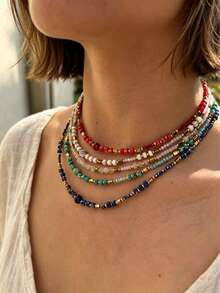 Monlansher New Women's Handmade Natural Stone Beaded Necklace, Fashion Bohemian Style, Casual Daily Versatile, Light Luxury Premium Feel - Beaded - View 3