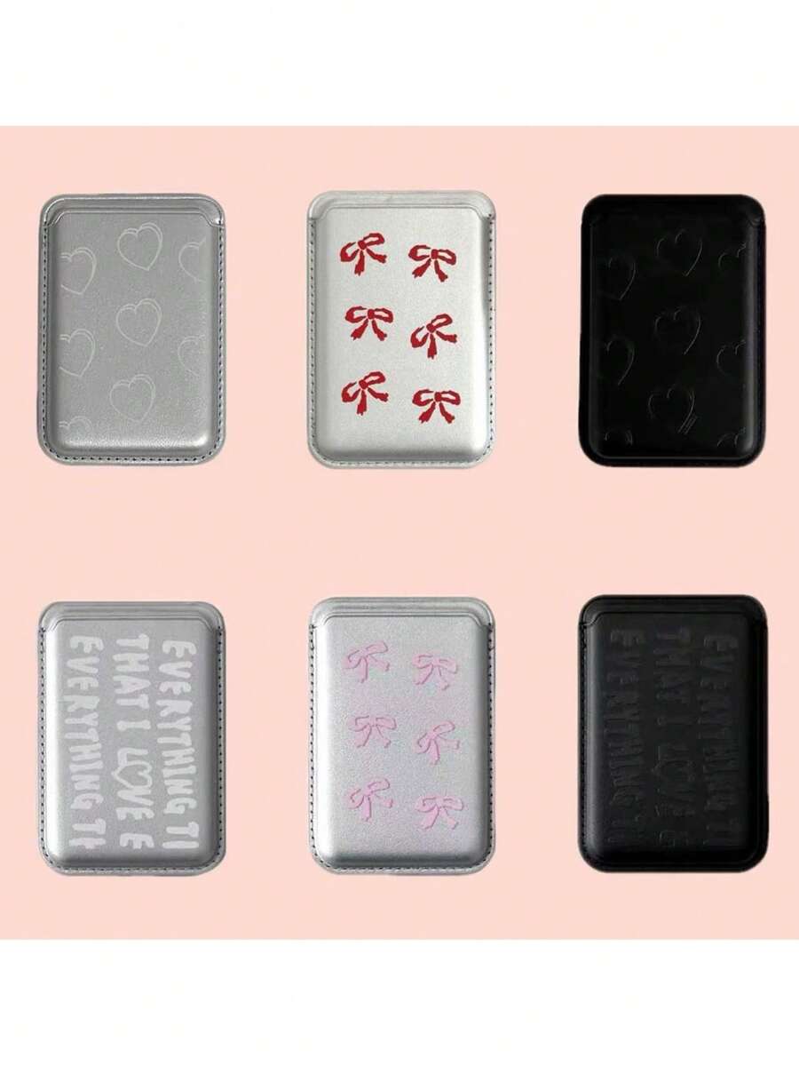 Ins Diseño de Nicho de Moda Retro Corazón Lazo Letra Tarjetero Magnético, Portátil Personalizado Compatible Con IPhone 17/16/15/14/13/12/11 - Multicolor - Ver 1