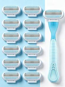 Bikini Razor For Women, 3-Layer Stainless Steel Blades, Hair Removal Razor Blades, Replaceable Razor Head, Hair Removal Tool For Private Areas, Underarms And Legs, Essential For Hair Salon Beauty Travel - Blue 1-blade Holder + 8 Blades - View 19