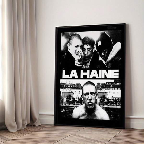 1pc La Haine "Retro Movie Poster Canvas Art Print, Black And White French Movie Wall Decoration, Bohemian Style, Ink On Canvas, Vintage Frameless Wall Arts Posters Living Room Decor, Home Decor,Room Decor,Wall Decor,Bedroom Decor
